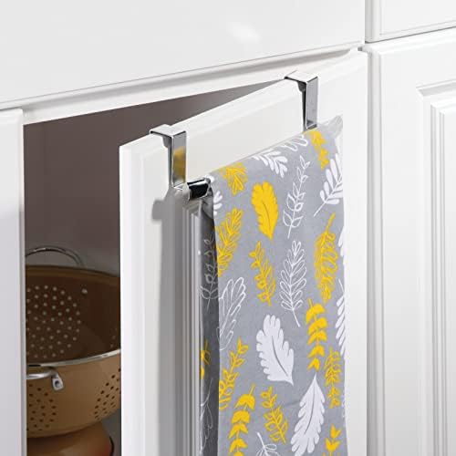 mDesign Steel Over Door Curved Towel Bar Storage, Hanger for Cabinet or Cupboard, Holder Rack for Kitchen, Bathroom - Holds Hand/Dish Towels, Washcloths - Spira Collection - 2 Pack - Chrome - Image 7