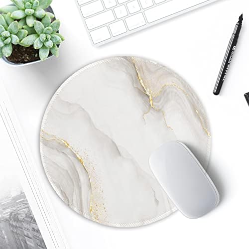 ITNRSIIET Round Mouse Pad with Stitched Edge Premium-Textured Waterproof Non-Slip Rubber Base Desktop Protection Mat Diameter 8.7 inches, White marbling - Image 7