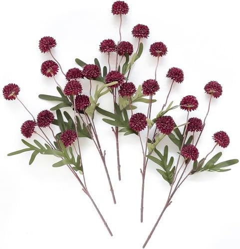 Floroom 5pcs Burgundy Faux Silk Mums Artificial Flowers, Bulk Fake Small Mini Chrysanthemums with Stems for DIY Wedding Centerpieces Floral Arrangements Vase Fillers Home Decorations by Floroom