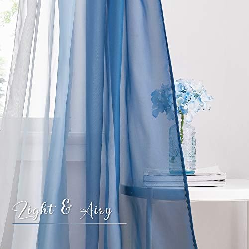 NICETOWN Navy Blue Ombre Sheer Scarf Curtains Valances, Elegant Backdrop Voile Texture for Indoor Outdoor Wedding Ceremony/Party/Pergola Canopy, Set of 2, W60 x L216 - Image 6