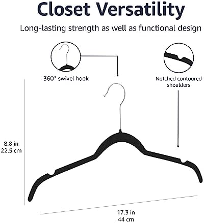 Amazon Basics Space-Saving Slim Velvet Non-Slip Clothes Hangers for Closet Organization with Shoulder Notches, Black/Silver, 30-Pack - Image 4