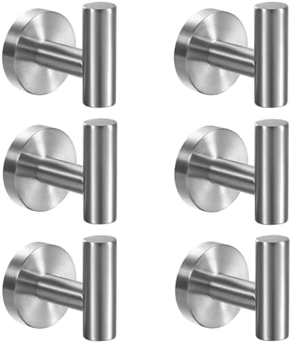 Kruodop Towel Hooks for Bathroom,6 Packs Wall Mount Towel Holder,Black Matte Wall Robe Hook,Stainless Steel Heavy Duty Door Hanger Towel Hook for Kitchen, Bedroom,Hotel,Pool,Coats - Silver by Kruodop