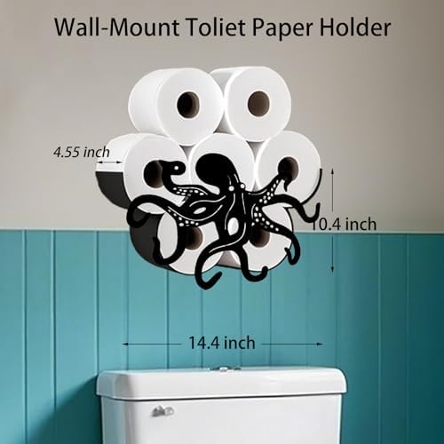 Octopus Toilet Tissue Holder,Animal Paper Holders,Decorative Metal Papers Holder,Funny Toilet Animal Storage for Bathrooms,Bathroom Paper Organizer for Extra 8 Rolls Wall Mounted Art Decor - Image 4