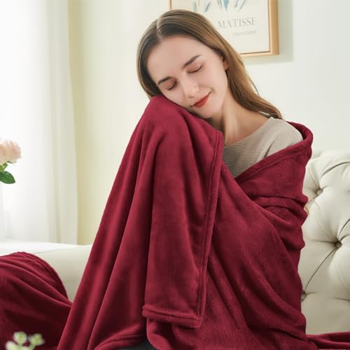 BEDELITE Fleece Blanket Soft Plush King Size Bed Blanket Burgundy 108"x90" - Image 3