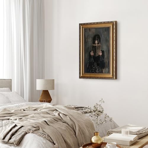 Gold Framed Canvas Wall Art Print, Victorian Woman Painting Picture, Vintage Portrait Oil Painting Wall Decor, Moody Reading Nook Painting for Bedroom Bathroom Wall Art, Dark Academia Decor 16''x24'' - Image 5