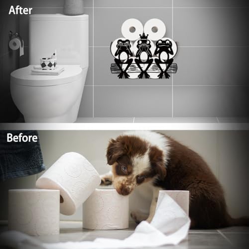 WADORN Funny Frogs Metal Toilet Paper Holder for Extra 8 Rolls, Black Toilet Tissue Storage Decorative Toilets Paper Rolls Organizer Wall Mounted for Bathrooms Home Housewarming Gifts - Image 4