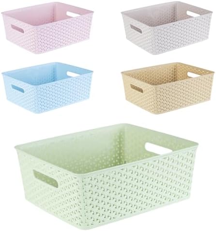 5PCS Plastic Storage Baskets, Small Baskets for Organizing, Small Pantry Organizer Basket Bins. For Countertops, Cabinets, Bedrooms, and Bathrooms Wait (Pink/Yellow/Blue/Beige/Green) by Doitxue