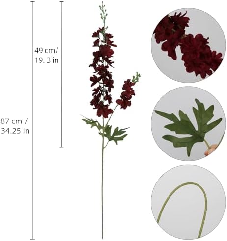 6PCS Burgundy Delphinium Artificial Flowers, 34.25" Long Stems Burgundy Flowers Artificial Larkspur for Tall Vase Faux Delphinium Flower Centerpieces for Tables Wedding Home Decor - Image 3