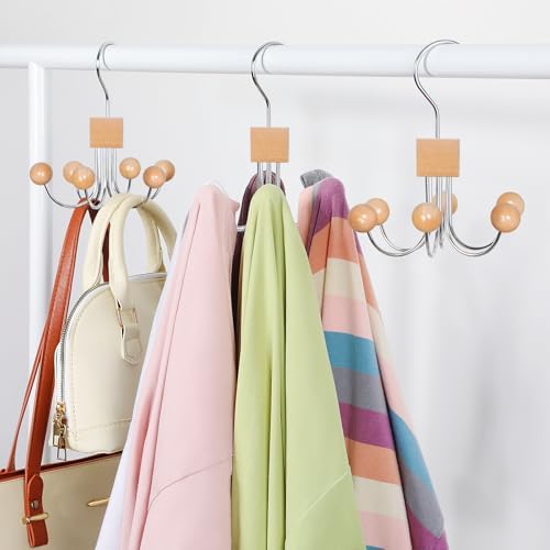 TOPIA HANGER Sweatshirt Hangers 2-Pack with 6 Wooden Balls, Purse Hanger, Scarf Hanger, Wooden Closet Hooks, Handbag Organizer, Bra Hanger, Accessory Organizers for Scarf, Tanktop, Hat, Hoodie CT82N - Image 5