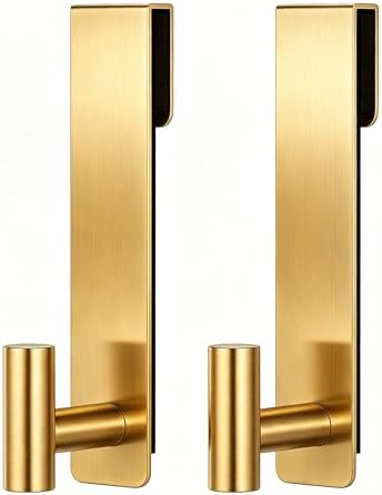HUFEEOH 2-Pack Over The Door Hooks, Stainless Steel Door Hanger for Towels & Coats, Bathroom Towel Rack Coat Rack, Tool-Free Hooks for Hanging (Gold, Fits 3/8" Thick Door - T Shape 2 Pack) by HUFEEOH