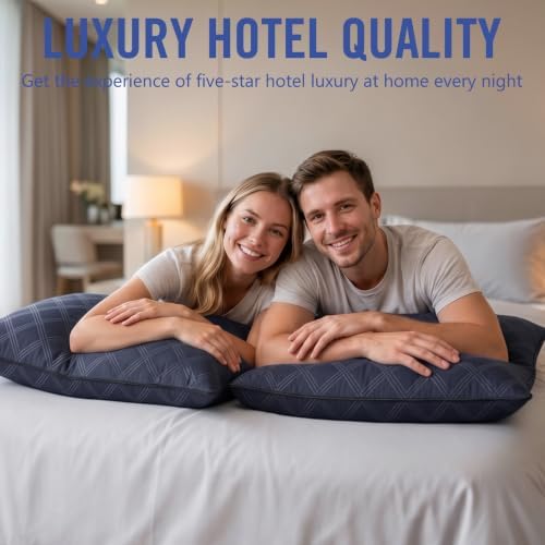 Vorouhals Hotel Collection Bed Pillows for Sleeping 2 Pack Queen Size Cooling Pillows Set of 2 for Back, Stomach or Side Sleepers, Super Soft Down Alternative Microfiber Filled Pillows (Navy) - Image 5
