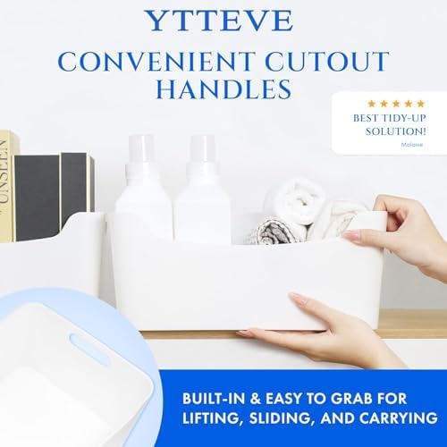 Ytteve 6-Pack Mixed Size White Plastic Storage Bins – Includes 2 Large (13"x9.5"x5.7") & 4 Medium (9.5"x6.7"x4.1") – Versatile Shelf Organizers for Kitchen Pantry, Closet, Bathroom, Office & Cabinet - Image 6