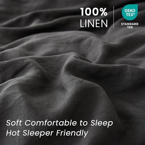 100% French Linen Pillow Shams Basic Style - Pack of 2 - Washed Solid Color Natural Flax Soft Breathable - Dark Grey, 20'' x 26'' - Image 2
