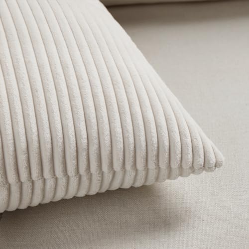 Fancy Homi 2 Packs Boho Cream Decorative Throw Pillow Covers 18x18 Inch for Living Room Couch Bed Sofa, Rustic Farmhouse Home Decor, Soft Corss Corduroy Patchwork Textured Square Cushion Case 45x45 cm - Image 5