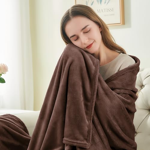 BEDELITE Fleece Blanket Soft Plush King Size Bed Blanket Brown 108"x90" - Image 3