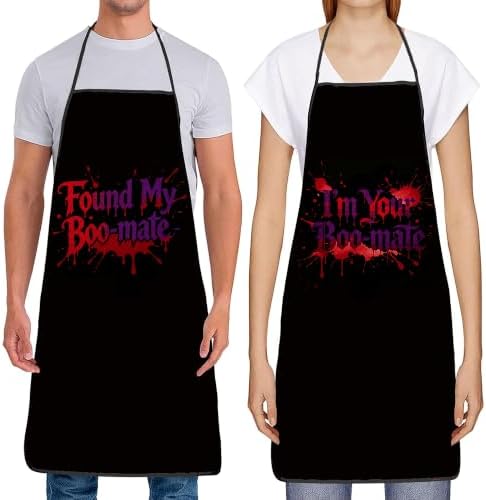 Halloween Aprons Gifts for Women Mens Funny Boo-mate Cooking Apron, Funny Gift for Him Her,His Hers (2 Pcs) - Image 3