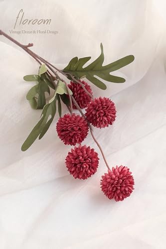 Floroom 5pcs Dark Red Faux Silk Mums Artificial Flowers, Bulk Fake Small Mini Chrysanthemums with Stems for DIY Wedding Centerpieces Floral Arrangements Vase Fillers Home Decorations - Image 3