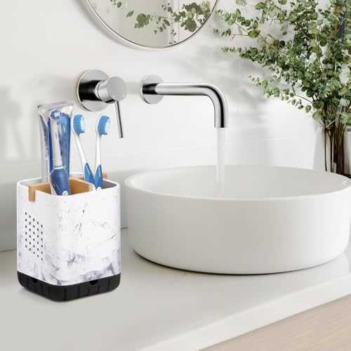 Boperzi Electric Toothbrush Holders for Bathroom Countertop, Detachable Toothbrush and Razor Holder Drainage for Shower, Kids Toothbrush and Toothpaste Holder, 3 Slots Bamboo Toothbrush Organizer - Image 2