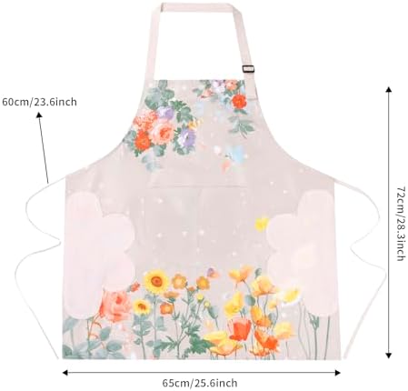 DILLMAN 2 Pack Floral Aprons with Pocket Blooming Womens Waterproof Adjustable Cooking Aprons Kitchen Gardening Salon - Image 3