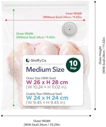 GIRAFFYCO 10 Medium Reusable Vacuum Sealer Bags, 10 x 11 in, Airtight Food - Image 2