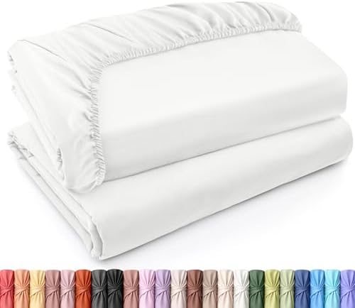 Pack of 2 Twin Fitted Sheet, Fits Up to 16 Inch Deep Pocket, White by UTOPIABEDDING