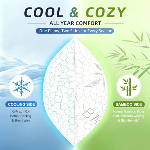 Yettbea Bamboo Cooling Shredded Memory Foam Bed Pillows Queen Size Set of 2 - Image 2