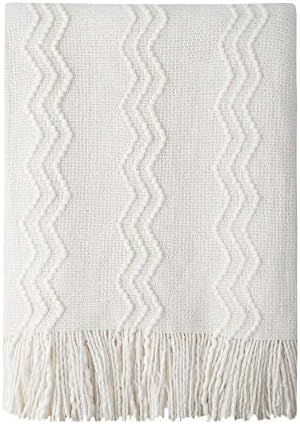 BOURINA Off White Throw Blanket 60x80Inch Boho Knit Soft Throw Sofa Blanket by BOURINA