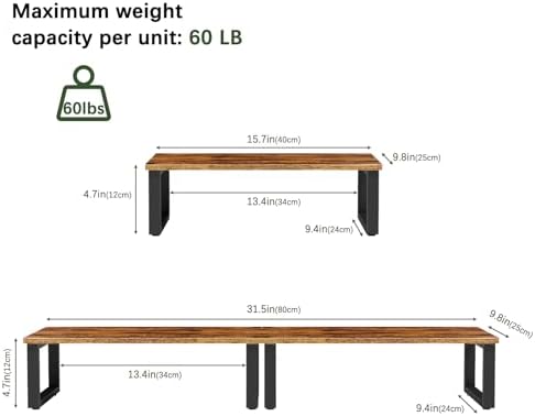 Wood Monitor Stand Riser, 2 Pack Desktop Laptop Riser for Dual Monitors & Printer, Engineered Wood Ergonomic Desktop Riser for Office PC Laptop, Rustic Brown - Image 2