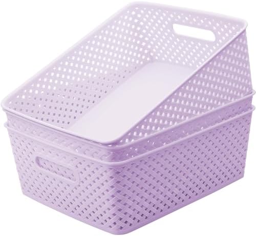 MaxGear 3 Pack Plastic Storage Baskets, Large, Purple by MaxGear