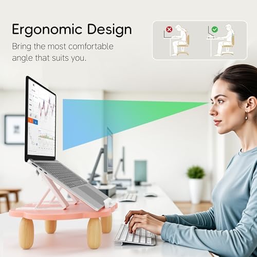 AFOOYO Adjustable Wood Laptop Stand, Ergonomic Height Angles Computer Stand, Cloud-Shaped Holder Riser Notebook Stand for Desk Compatible with Air, Pro, Dell, HP, Lenovo More 10-17.3" Laptops, Pink - Image 6