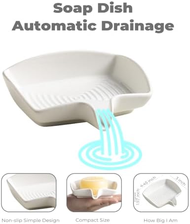 Zoeeker Soap Dish with Waterfall Design, Ceramic Soap Holder for Countertop - Image 2