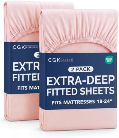 CGK Linens 2 Pack Extra Deep Full Fitted Sheets - Baby Pink by CGKUnlimited