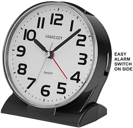 FAMICOZY 4.5" No Ticking Analog Alarm Clock,Silent Readable for Seniors,Easy to Set,Gradual Rise Alarm,Big Numbers,On/Off Switch on Side,Gentle Wake,Snooze Soft Backlight,Battery Operated,Black - Image 4