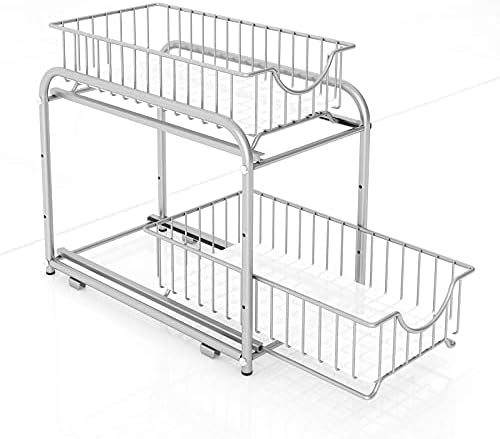 2-Tier Pull Out Organizer Under Sink Sliding Cabinet Rack,Sliver by AIYAKA