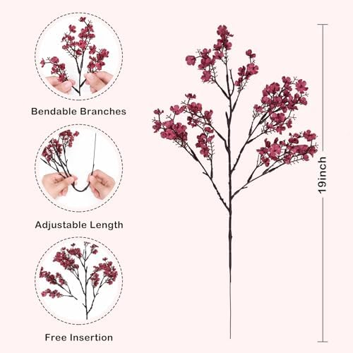 Waipfaru 6Pcs Fake Flowers Babys Breath Silk Artificial Flowers Gypsophila Bouquets Bulk Real Touch Fall Stems for Fall Thanksgiving Decor Autumn DIY Floral Arrangement Table Centerpieces, Wine Red - Image 5