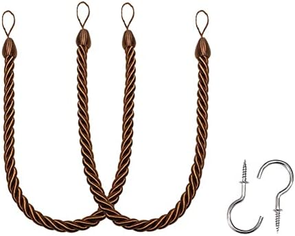 BEL AVENIR Curtain Tiebacks Ropes Tie-Backs,Handmade Holdbacks(Coffee,2P) by BELAVENIR