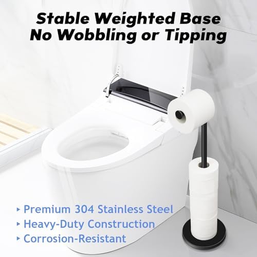 TACGEA Toilet Paper Holder Stand, Bathroom Toilet Paper Roll Holder Stainless Steel Free Standing, Storage for 4 Rolls of Paper, Matte Black - Image 6