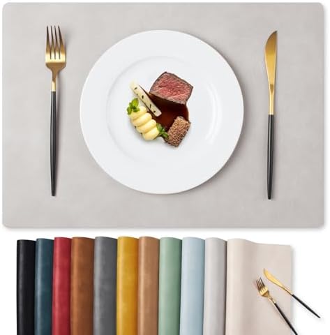 MOSAYT Vinyl Faux Leather Placemats, Set of 8, Light Grey by MOSAYT