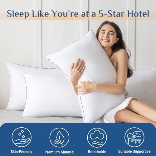 JOLLYVOGUE Pillows Queen Size Set of 4, Washable Supportive Firm Bed Pillows with Oeko-Tex Certified Soft Down Alternative Fill, Luxury Hotel Quality for Side, Back, and Stomach Sleepers - Image 2