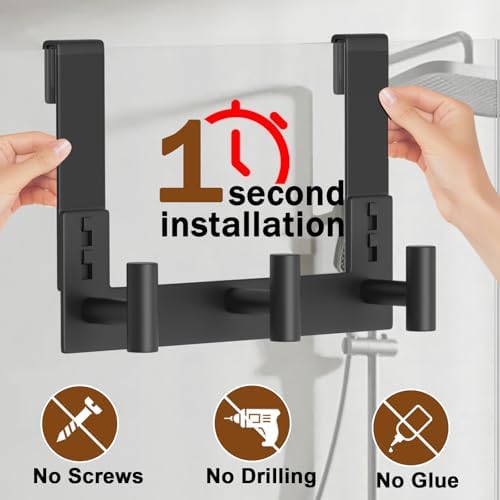 Extended Robe Door Hooks, Heavy Duty Stainless Steel Towel Hooks for Frameless Glass Shower Doors, Towel Hanger Rack, Shower Hooks for Bathroom (Black-3 Hooks, 1 Pack) - Image 3