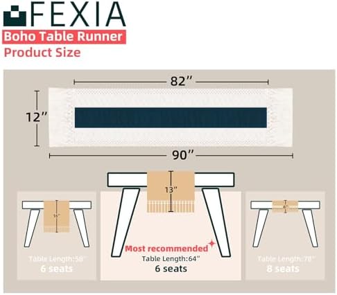 FEXIA Boho Table Runner for Home Decor 12x90 Blue Fall Rustic Decorations - Image 2