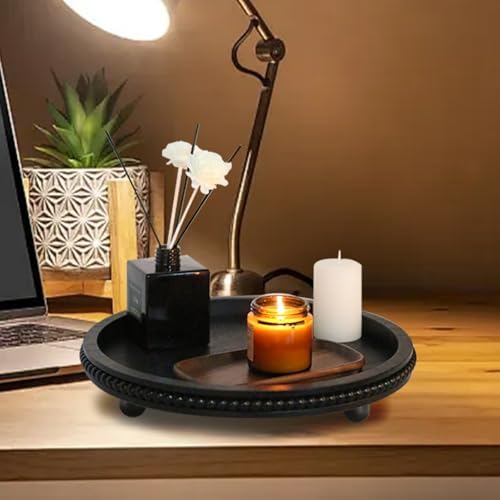 Wooden Round Black Beaded Decorative Tray for Coffee Table - Image 7