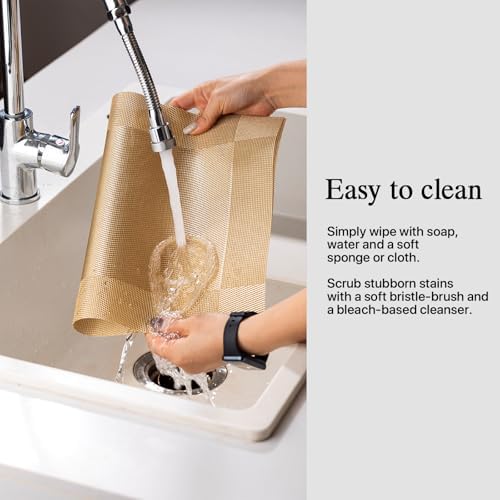 Placemats Set of 6 - Easy Clean Woven Vinyl Placemats for Dining Table, Indoor/Outdoor Place Mats, Washable PVC Table Mats（Gold Cube） - Image 4