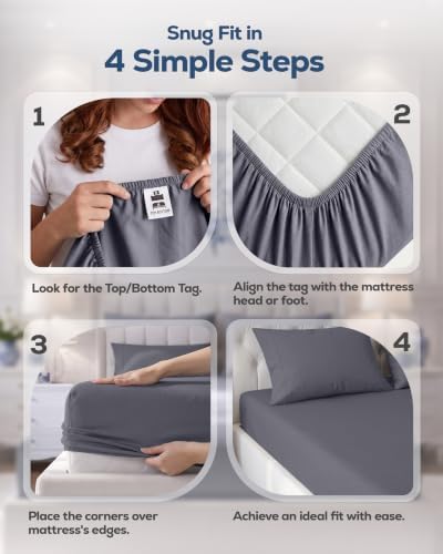 Pack of 2 Twin Fitted Sheet, Fits Up to 15 Inch Deep Pocket, Grey - Image 4