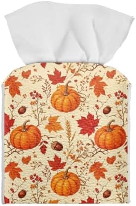Thanksgiving Tissue Holder for Bathroom Pumpkin Leaves Modern Decorative Tissue Box Case Organizer Holder with Bottom Belt for Fall Home Office Decor - Image 2