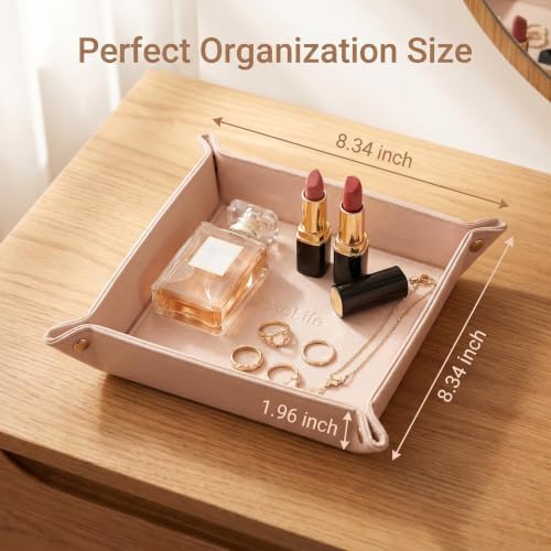 Faux Leather Vanity Tray,Jewelry Holder,Light Pink - Image 6