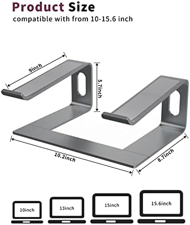 ALASHI Ergonomic Laptop Stand, Aluminum Desk Riser, 10-15.6", Grey - Image 2