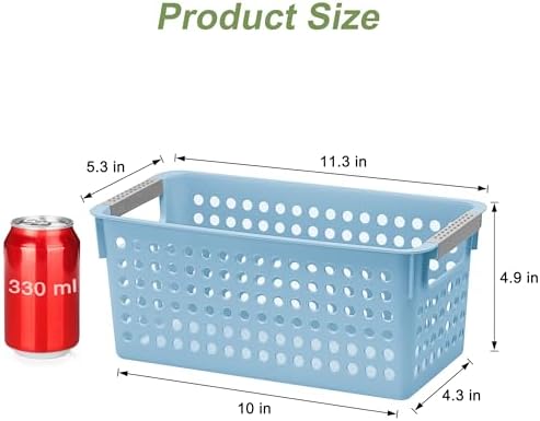 Soddeph 4 Pack Slim Plastic Storage Basket with Handles, Rectangular Storage Bins for Shelves,Narrow Organizer box for Organizing, Kitchen,Home,Office (Blue, Small) - Image 2