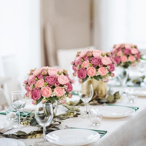 Artificial Peonies Silk Flowers, Faux Peony Bouquet 8PCS Florals Arrangements Decor for Farmhouse Home Boho Wedding Table Centerpiece, Fake Plastic Flowers Bulk for Vase Decoration (New MixPink, 8PCS) - Image 3