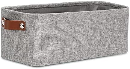 DULLEMELO Fabric Bathroom Storage Bin with Leather Handles, Narrow Organizer for Towels, Toilet Paper Rolls, Storage Basket for Back of Toilet, Vanities, Shelves & Cabinets (Gray) by DULLEMELO